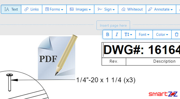 Screenshot of editing the application using online Free PDF Editor